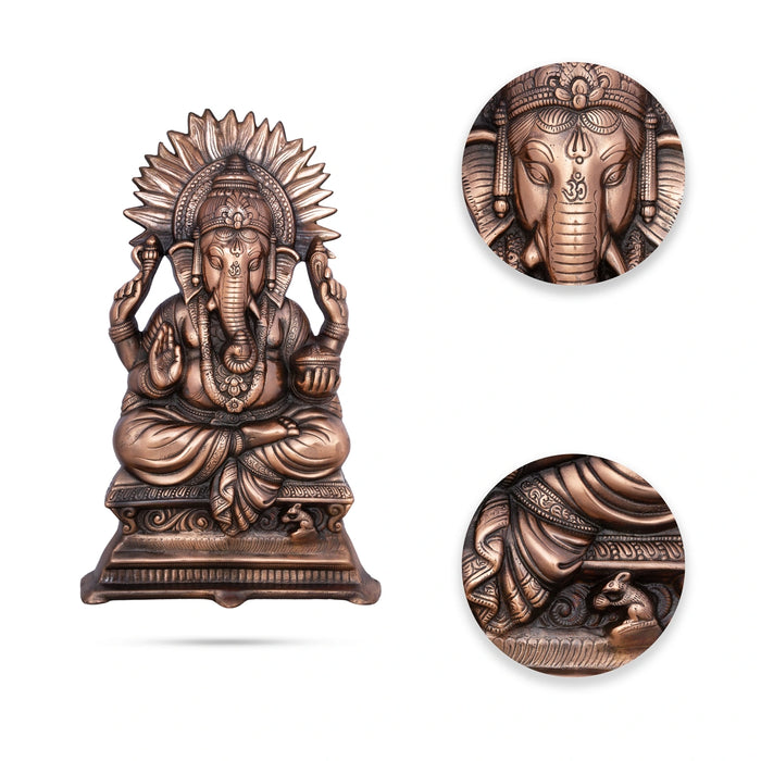 Ganesh Murti Sitting On Chowki Wall Hanging - 22 x 14 Inches | Copper Oxidised Ganpati Murti Wall Hanger for Home - Wall Hanging