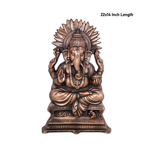 Ganesh Murti Sitting On Chowki Wall Hanging - 22 x 14 Inches | Copper Oxidised Ganpati Murti Wall Hanger for Home - Wall Hanging