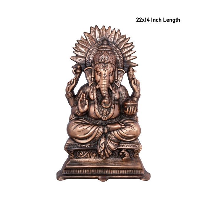 Ganesh Murti Sitting On Chowki Wall Hanging - 22 x 14 Inches | Copper Oxidised Ganpati Murti Wall Hanger for Home - Wall Hanging