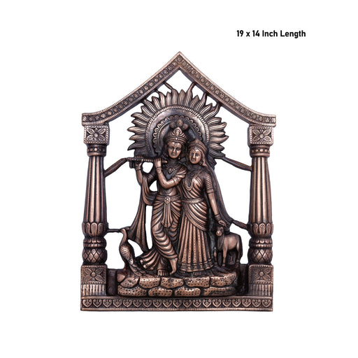 Radha Krishna Murti With Arch Wall Hanging - 19 x 14 Inches | Copper Oxidised Radha Krishna Idol Wall Hanger - Wall Hanging