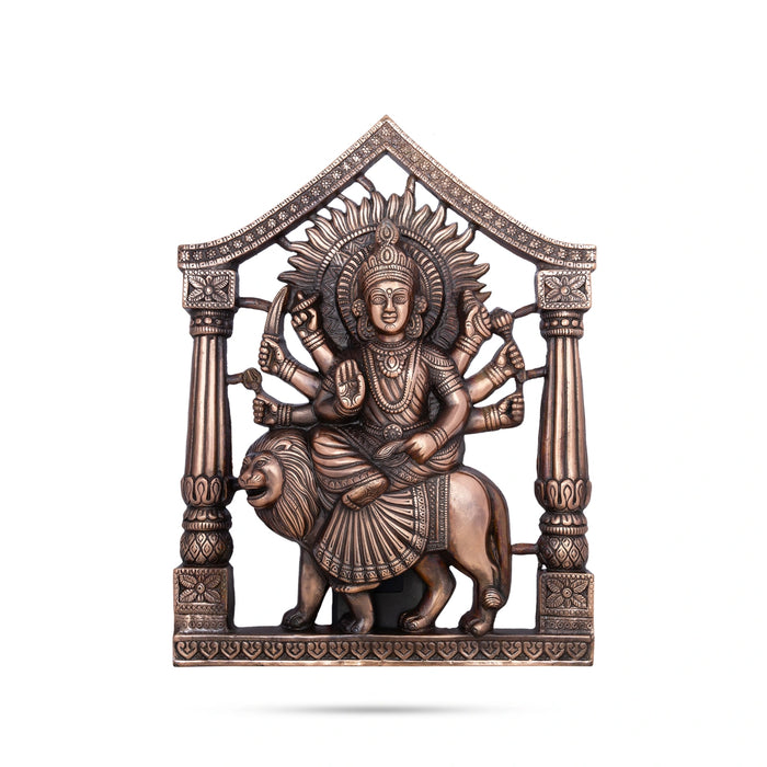 Durga Idol With Arch Wall Hanging - 19 x 14 Inches | Copper Oxidised Durga Murti/ Durga Statue Wall Hanger for Home - Wall Hanging
