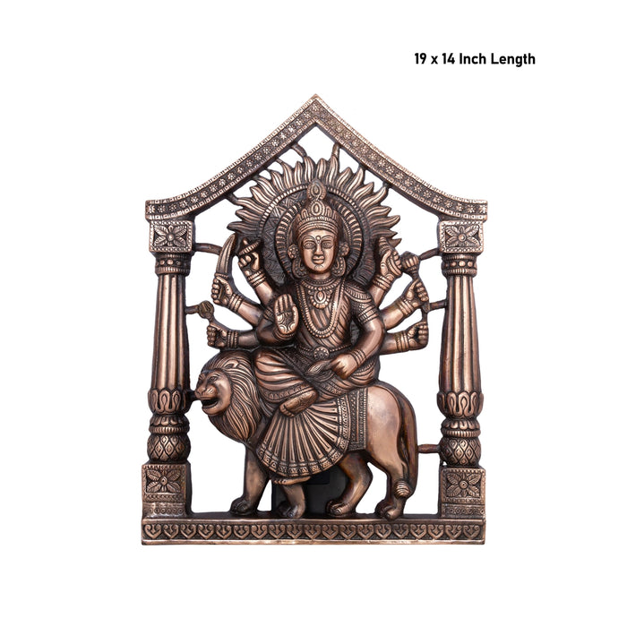 Durga Idol With Arch Wall Hanging - 19 x 14 Inches | Copper Oxidised Durga Murti/ Durga Statue Wall Hanger for Home - Wall Hanging