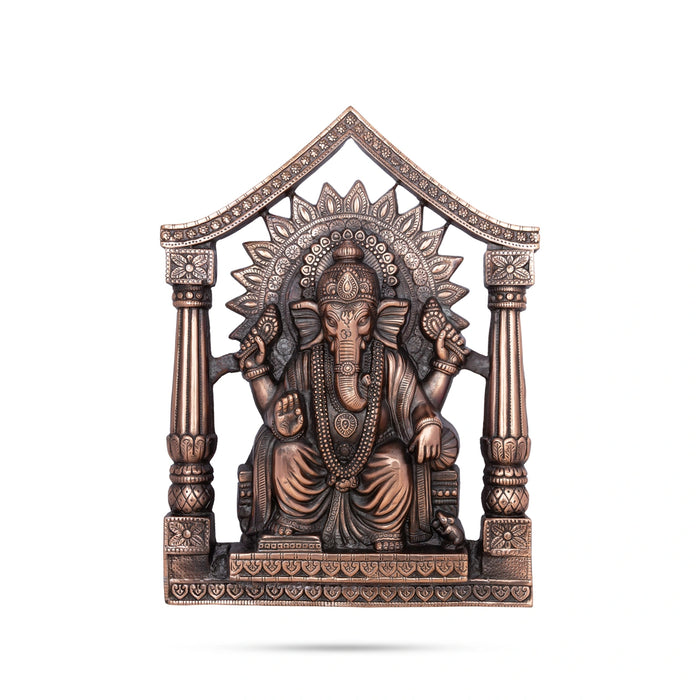 Ganesh Murti With Arch Wall Hanging - 19 x 14 Inches | Copper Oxidised Ganpati Murti Wall Hanger for Home - Wall Hanging