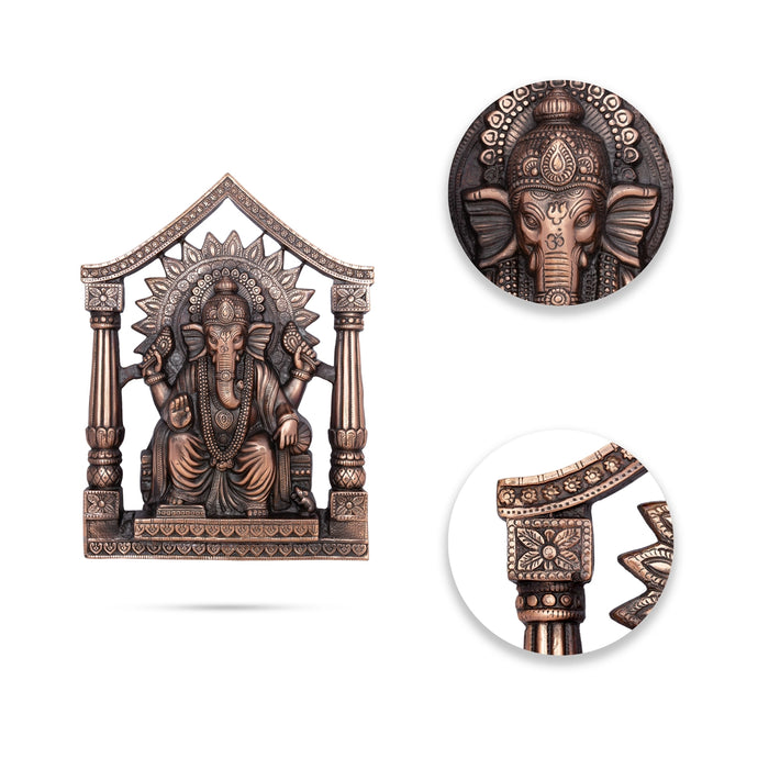 Ganesh Murti With Arch Wall Hanging - 19 x 14 Inches | Copper Oxidised Ganpati Murti Wall Hanger for Home - Wall Hanging
