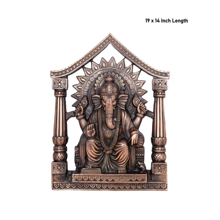 Ganesh Murti With Arch Wall Hanging - 19 x 14 Inches | Copper Oxidised Ganpati Murti Wall Hanger for Home - Wall Hanging