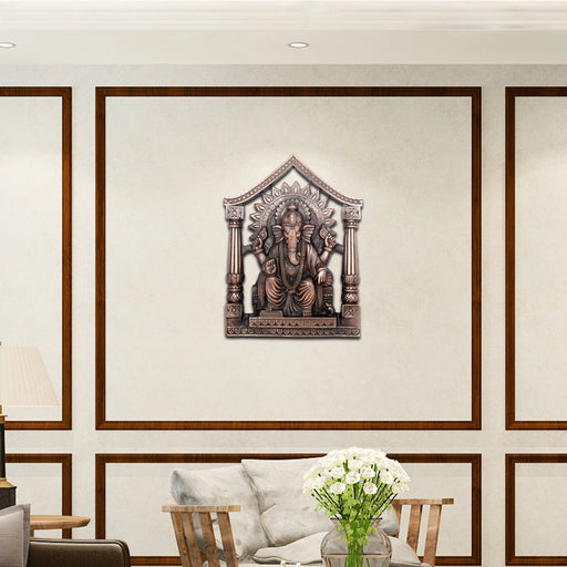 Ganesh Murti With Arch Wall Hanging - 19 x 14 Inches | Copper Oxidised Ganpati Murti Wall Hanger for Home - Wall Hanging