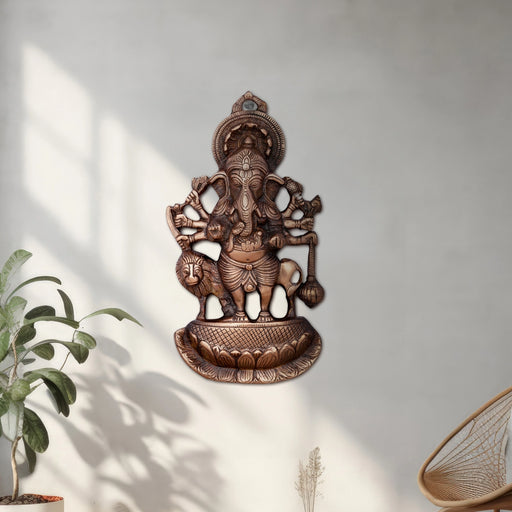 Subha Drishti Ganesh Murti Wall Hanging - 11 x 6 Inches | Copper Oxidised Ganpati Murti Wall Hanger for Home - Wall Hanging