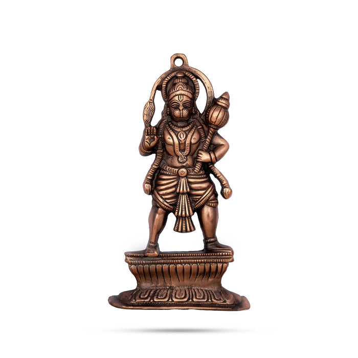 Anjaneya Statue Wall Hanging - 10 x 6 Inches | Copper Oxidised Hanuman Statue Wall Hanger for Home/ 260 Gms - Wall Hanging