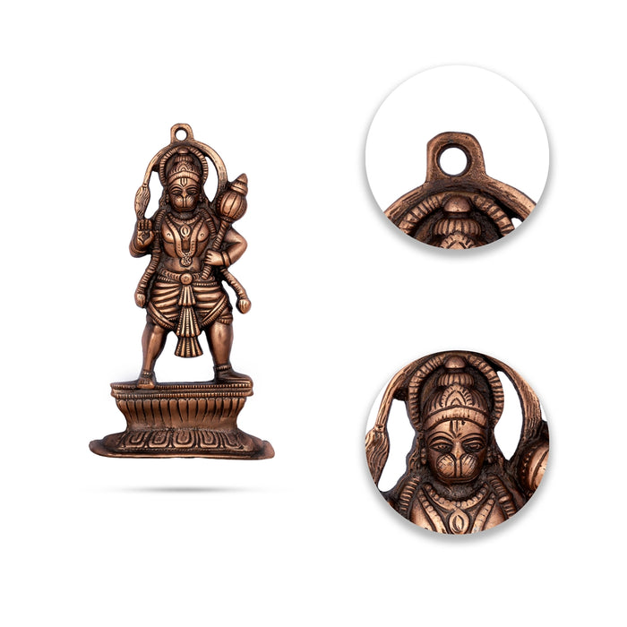 Anjaneya Statue Wall Hanging - 10 x 6 Inches | Copper Oxidised Hanuman Statue Wall Hanger for Home/ 260 Gms - Wall Hanging