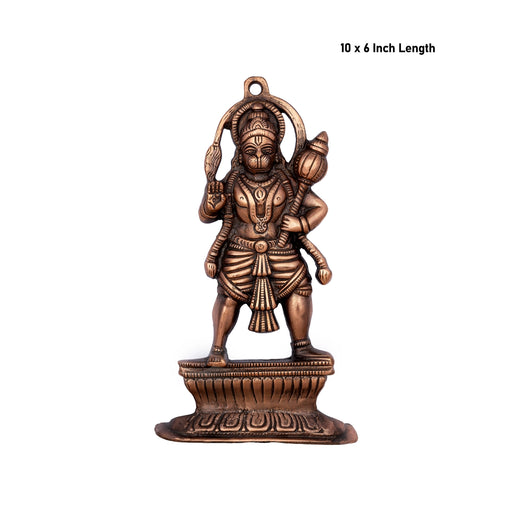 Anjaneya Statue Wall Hanging - 10 x 6 Inches | Copper Oxidised Hanuman Statue Wall Hanger for Home/ 260 Gms - Wall Hanging