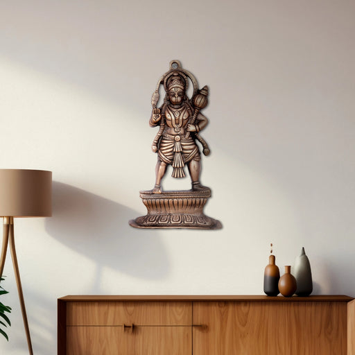 Anjaneya Statue Wall Hanging - 10 x 6 Inches | Copper Oxidised Hanuman Statue Wall Hanger for Home/ 260 Gms - Wall Hanging