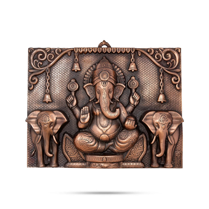 Ganesh Murti With Elephant Wall Hanging - 13 x 17 Inches | Copper Oxidised Ganpati Murti Wall Hanger for Home - Wall Hanging