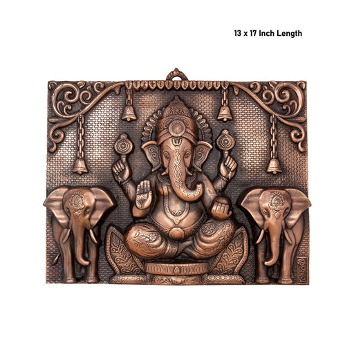 Ganesh Murti With Elephant Wall Hanging - 13 x 17 Inches | Copper Oxidised Ganpati Murti Wall Hanger for Home - Wall Hanging
