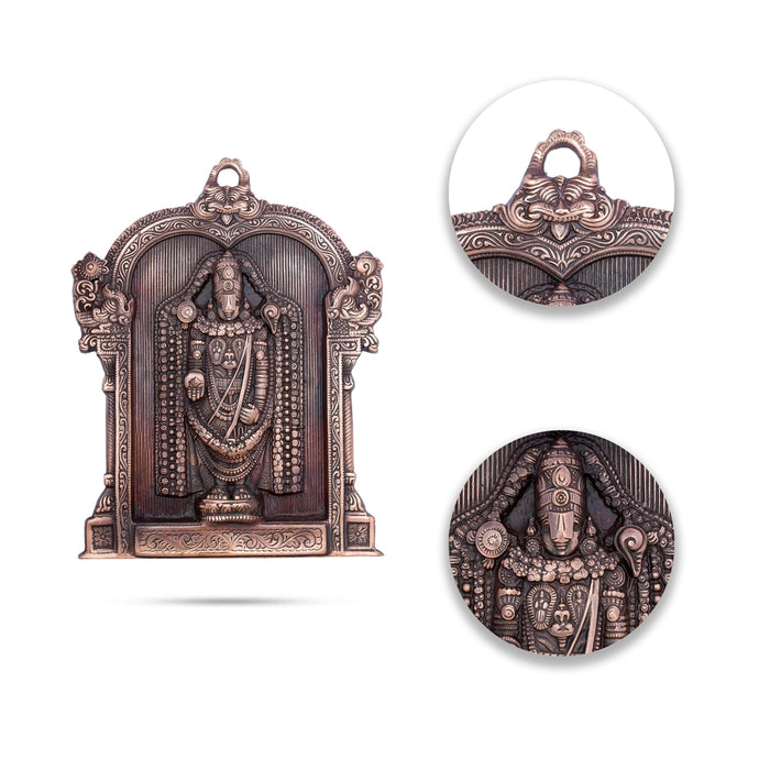 Balaji Idol With Arch Wall Hanging - 13 x 10 Inches | Copper Oxidised Perumal Statue Wall Hanger for Home - Wall Hanging