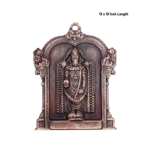 Balaji Idol With Arch Wall Hanging - 13 x 10 Inches | Copper Oxidised Perumal Statue Wall Hanger for Home - Wall Hanging
