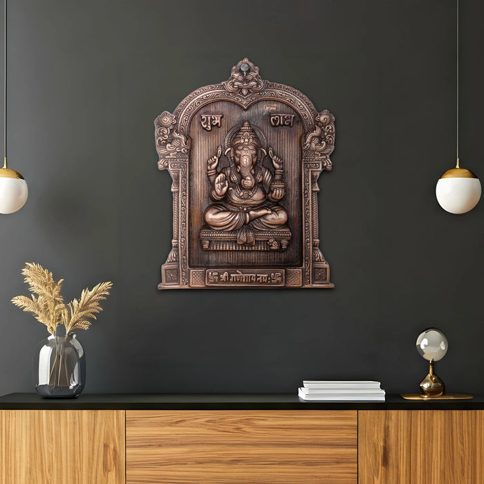 Ganesh Murti With Arch Wall Hanging - 13 x 10 Inches | Copper Oxidised Ganpati Murti Wall Hanger for Home - Wall Hanging