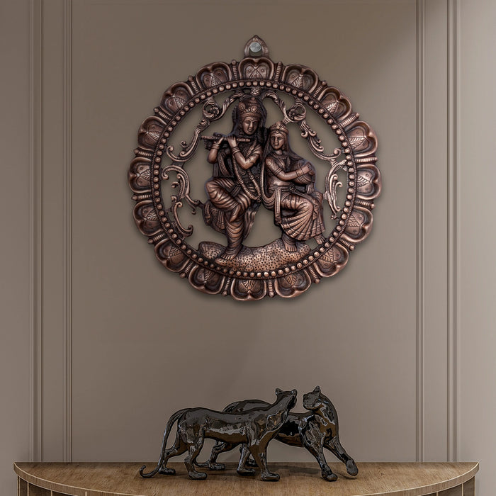 Radha Krishna Murti Wall Hanging 17 x 17 Inches Copper Oxidised Radha Krishna Idol Wall Hanger for Home