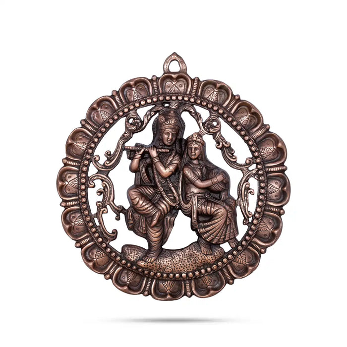 Radha Krishna Murti Wall Hanging - 17 x 17 Inches | Copper Oxidised Radha Krishna Idol Wall Hanger for Home - Wall Hanging