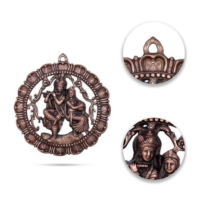 Radha Krishna Murti Wall Hanging - 17 x 17 Inches | Copper Oxidised Radha Krishna Idol Wall Hanger for Home - Wall Hanging