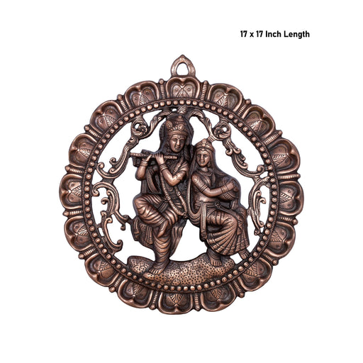 Radha Krishna Murti Wall Hanging - 17 x 17 Inches | Copper Oxidised Radha Krishna Idol Wall Hanger for Home - Wall Hanging