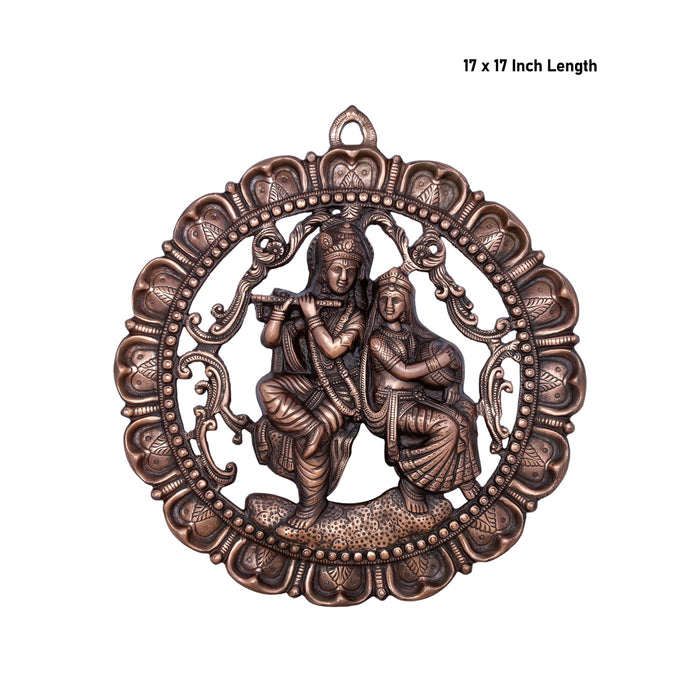 Radha Krishna Murti Wall Hanging - 17 x 17 Inches | Copper Oxidised Radha Krishna Idol Wall Hanger for Home - Wall Hanging