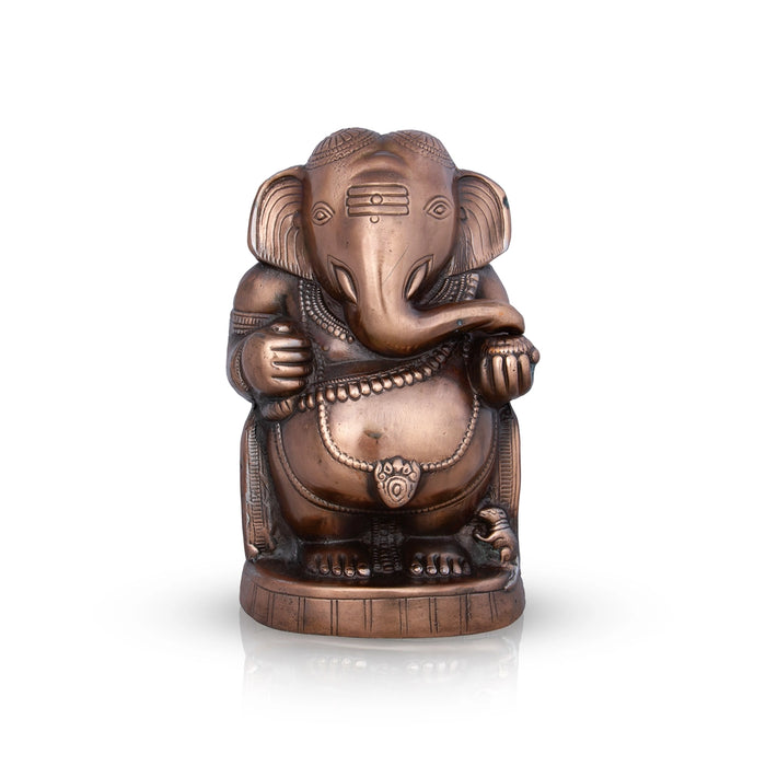 Appu Ganesh Murti - 12 x 7 Inches | Copper Oxidised Ganpati Idol/ Vinayaka Statue for Pooja/ 1.460 Kgs Approx - Copper Murties
