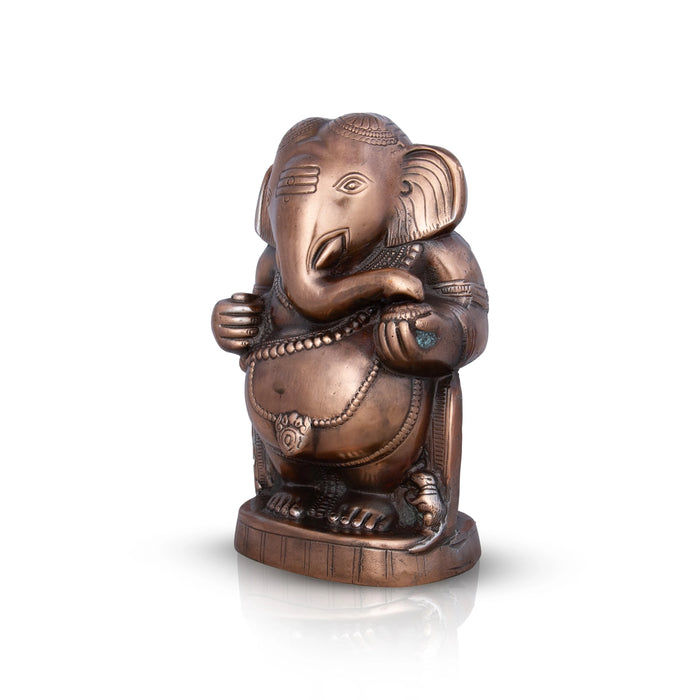 Appu Ganesh Murti - 12 x 7 Inches | Copper Oxidised Ganpati Idol/ Vinayaka Statue for Pooja/ 1.460 Kgs Approx - Copper Murties