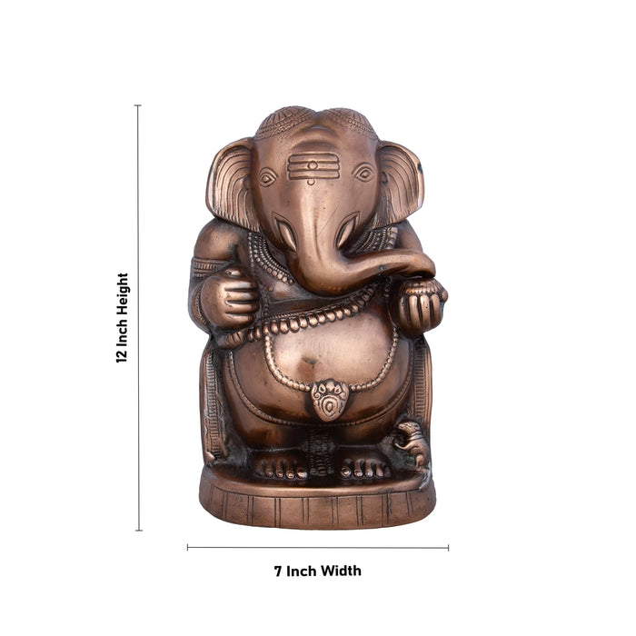Appu Ganesh Murti - 12 x 7 Inches | Copper Oxidised Ganpati Idol/ Vinayaka Statue for Pooja/ 1.460 Kgs Approx - Copper Murties