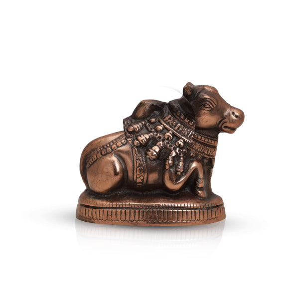 Nandi Statue - 6 x 7 Inches | Copper Idol/ Copper Oxidised Nandhi Statue/ Nandi Idol for Pooja