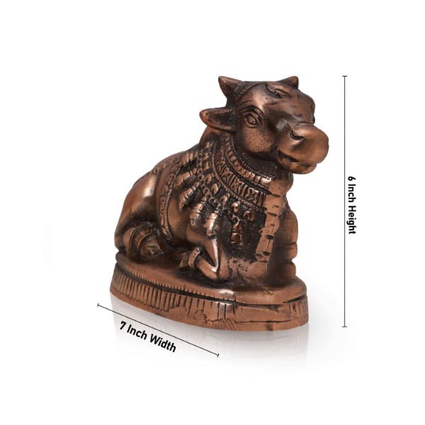 Nandi Statue - 6 x 7 Inches | Copper Idol/ Copper Oxidised Nandhi Statue/ Nandi Idol for Pooja