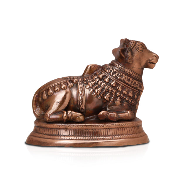 Nandi Statue - 8 x 9 Inches | Copper Idol/ Copper Oxidised Nandhi Statue/ Nandi Idol for Pooja - Copper Murties