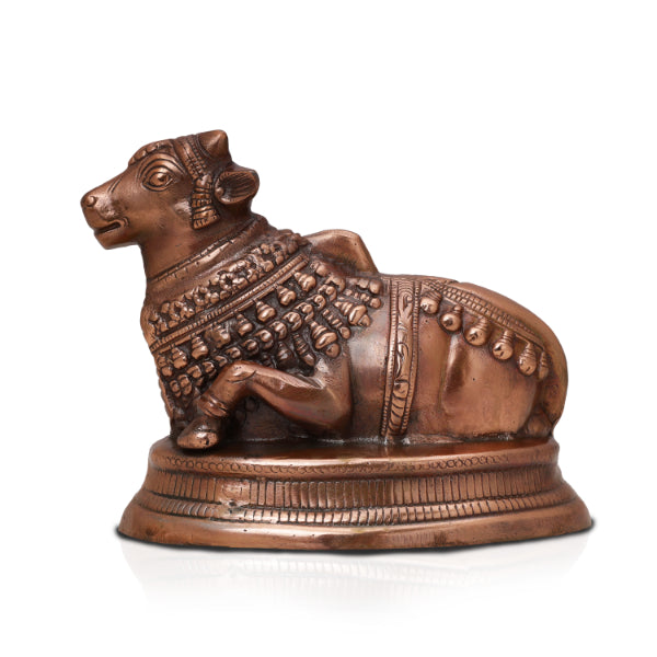 Nandi Statue - 8 x 9 Inches | Copper Idol/ Copper Oxidised Nandhi Statue/ Nandi Idol for Pooja - Copper Murties