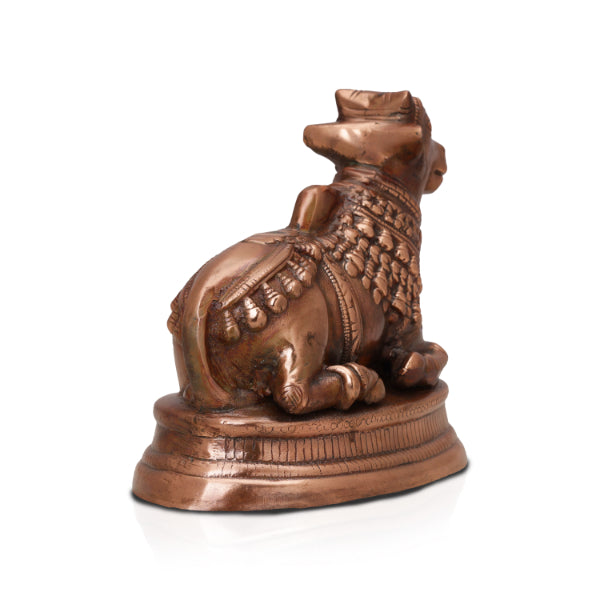 Nandi Statue - 8 x 9 Inches | Copper Idol/ Copper Oxidised Nandhi Statue/ Nandi Idol for Pooja - Copper Murties