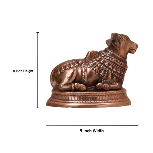 Nandi Statue - 8 x 9 Inches | Copper Idol/ Copper Oxidised Nandhi Statue/ Nandi Idol for Pooja - Copper Murties