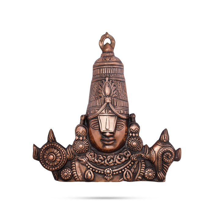 Balaji Idol Wall Hanging - 16 x 16 Inches | Copper Oxidised Perumal Head Statue Wall Hanger for Home/ 940 Gms - Wall Hanging