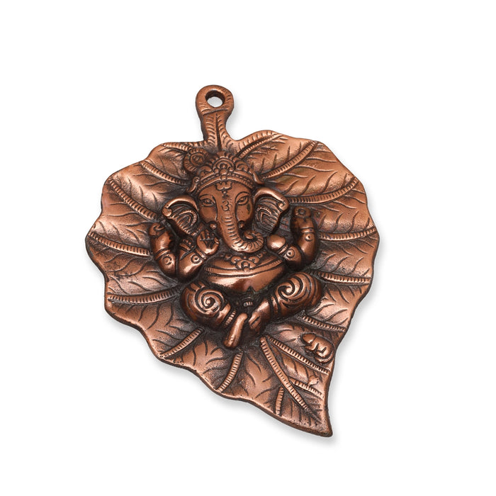 Ganesh Murti - 9 Inches | Copper Idol/ Vinayagar Statue/ Leaf Ganesha for Pooja - Wall Hanging