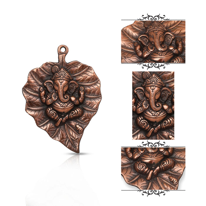 Ganesh Murti - 9 Inches | Copper Idol/ Vinayagar Statue/ Leaf Ganesha for Pooja - Wall Hanging