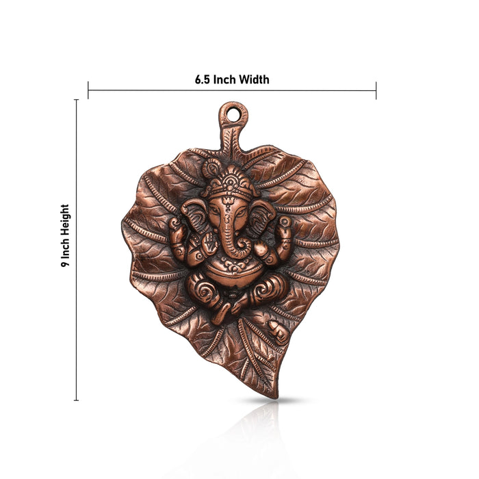Ganesh Murti - 9 Inches | Copper Idol/ Vinayagar Statue/ Leaf Ganesha for Pooja - Wall Hanging