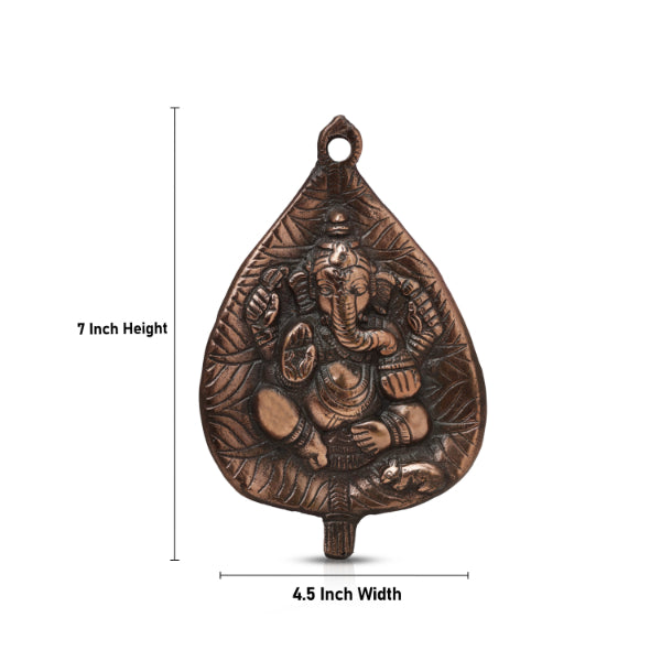 Ganesh Murti - 7 Inches | Copper Idol/ Vinayagar Statue/ Leaf Ganesha for Pooja - Wall Hanging