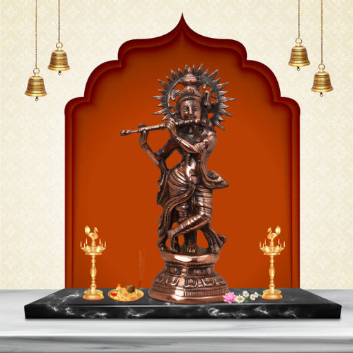Krishna Murti - 22 x 10 Inches | Krishna Statue/ Copper Oxidised Krishna Idol for Pooja/ 2.240 Kgs Approx - Copper Murties