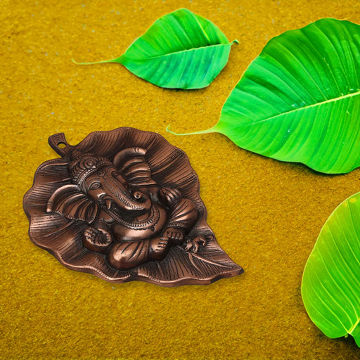 Ganesh Murti - 12 Inches | Copper Idol/ Vinayagar Statue/ Leaf Ganesha for Pooja - Wall Hanging