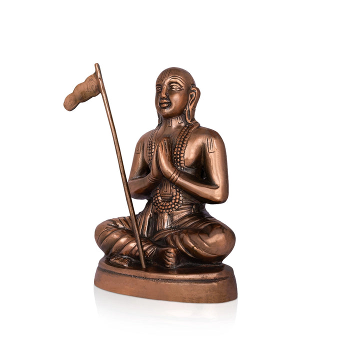 Ramanujar Sitting On Base Murti - 12 x 8 Inches | Copper Oxidised Idol/ Ramanujan Statue Showpiece