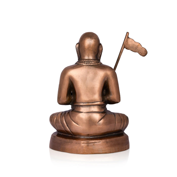 Ramanujar Sitting On Base Murti - 12 x 8 Inches | Copper Oxidised Idol/ Ramanujan Statue Showpiece