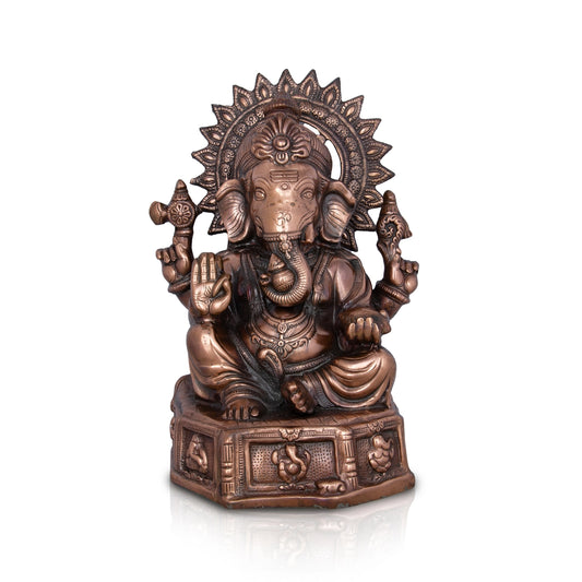 Ganesh Murti With Base - 17 x 12 Inches | Copper Oxidised Ganpati Idol/ Vinayaka Statue for Pooja/ 2.680 Kgs - Copper Murties