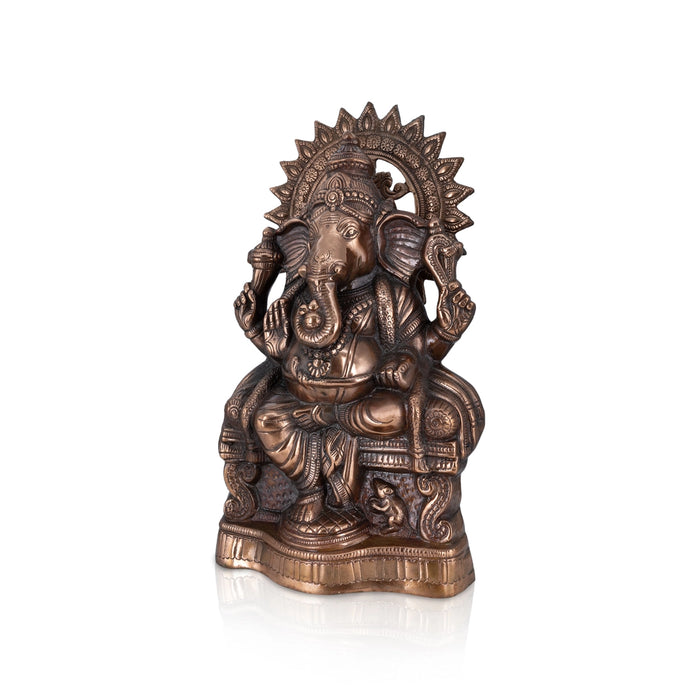 Ganesh Murti Sitting On Base - 19 X 10.5 Inches | Copper Oxidised Vinayaka Idol/ Ganpati Murti For Worship - Copper Murties