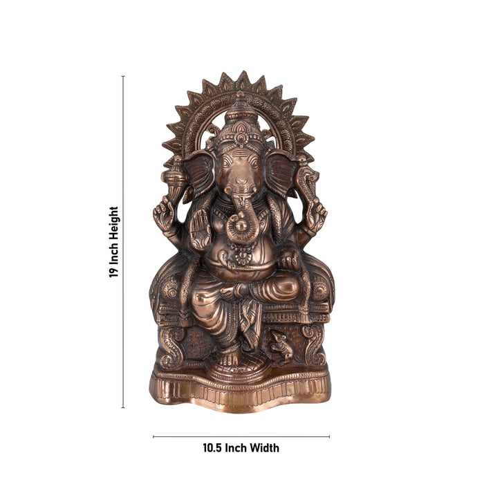 Ganesh Murti Sitting On Base - 19 X 10.5 Inches | Copper Oxidised Vinayaka Idol/ Ganpati Murti For Worship - Copper Murties