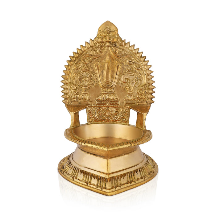 Sangu Chakra Namam Deepam - 6.5 x 5 Inches | Brass Shanku Chakra Namam Diya/ Brass Lamp/ Brass Vilakku for Pooja