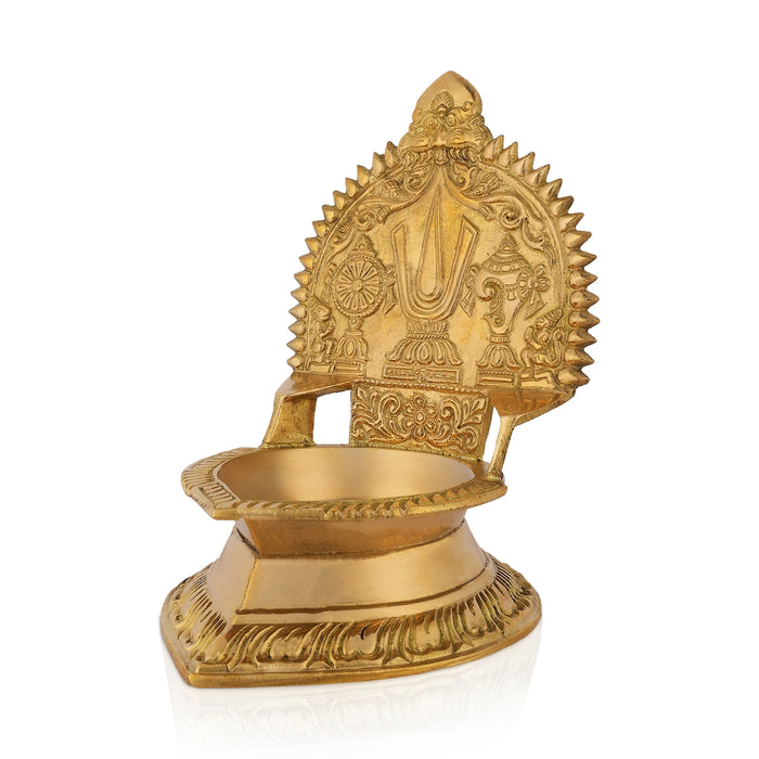 Sangu Chakra Namam Deepam - 6.5 x 5 Inches | Brass Shanku Chakra Namam Diya/ Brass Lamp/ Brass Vilakku for Pooja