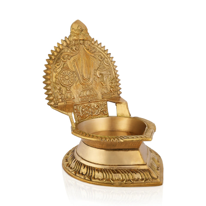 Sangu Chakra Namam Deepam - 6.5 x 5 Inches | Brass Shanku Chakra Namam Diya/ Brass Lamp/ Brass Vilakku for Pooja