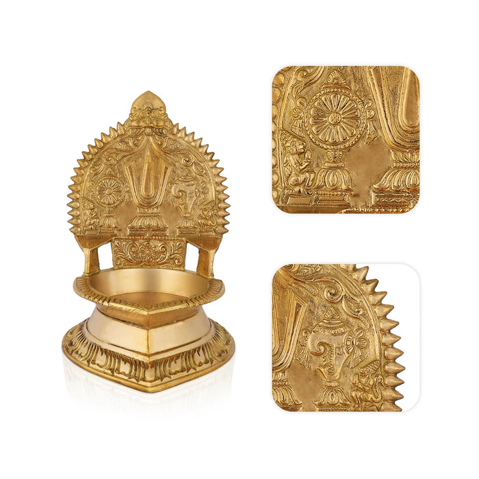 Sangu Chakra Namam Deepam - 6.5 x 5 Inches | Brass Shanku Chakra Namam Diya/ Brass Lamp/ Brass Vilakku for Pooja